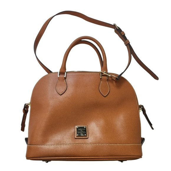 Dooney & Bourke Handbags - Dooney & Bourke Pebble Leather Zip Zip Satchel Cognac Brown